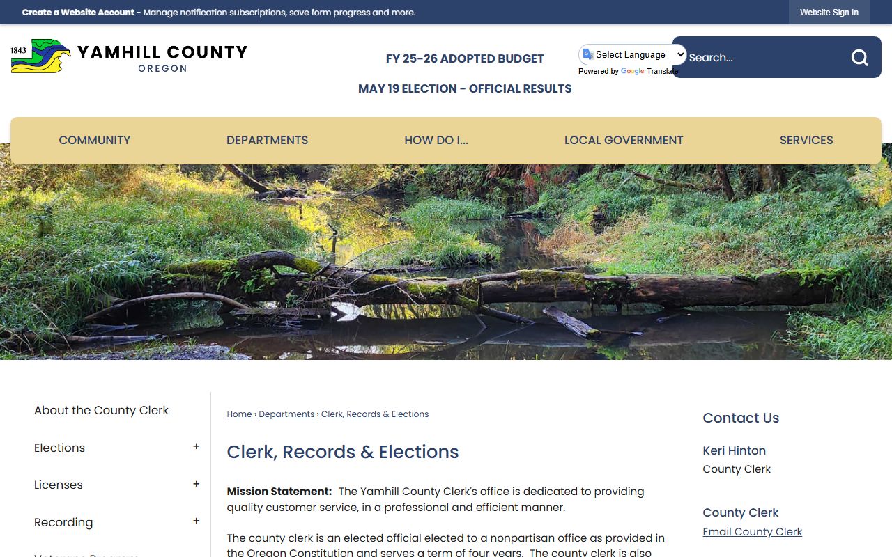 Yamhill County court clerk records split from County Clerk records page