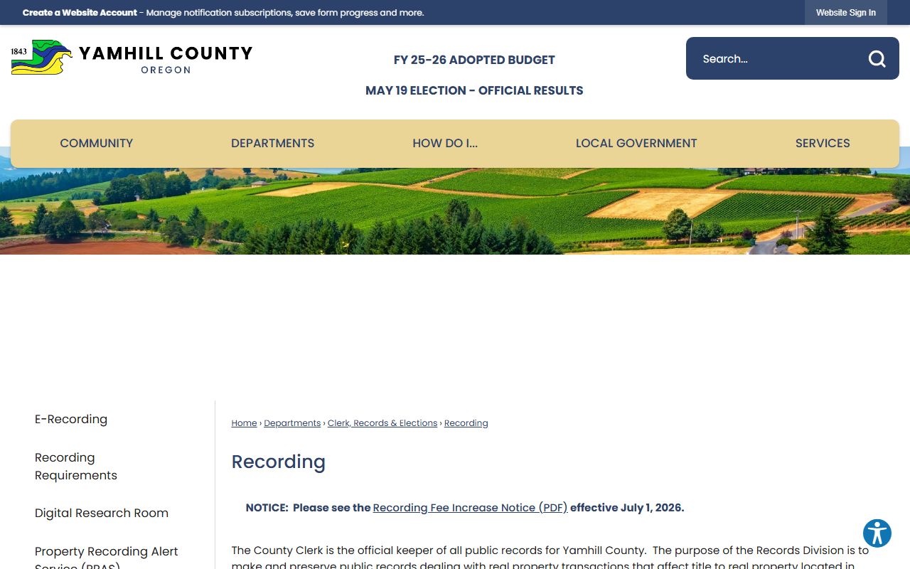 Yamhill County court clerk records compared with County Clerk recording fees