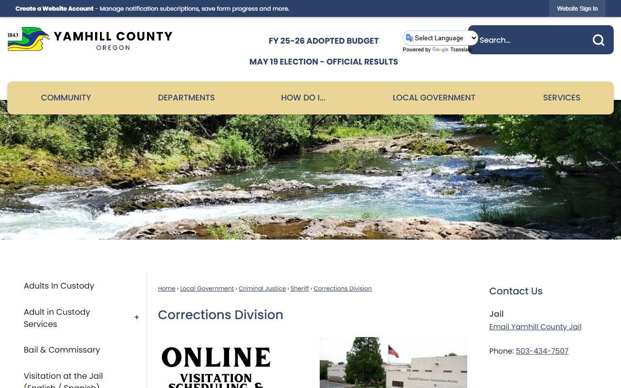 Yamhill County arrest records Corrections Division contacts