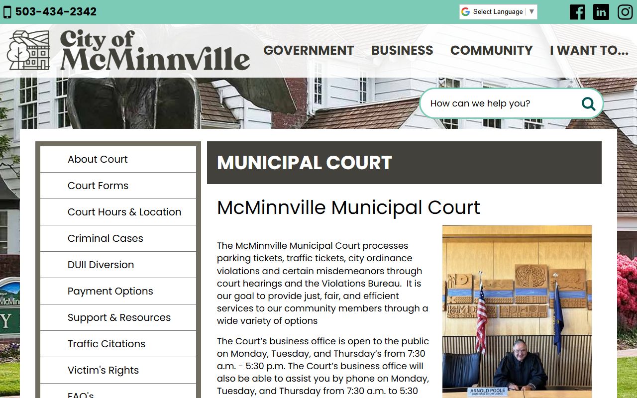 Yamhill County court dockets McMinnville Municipal Court docket source