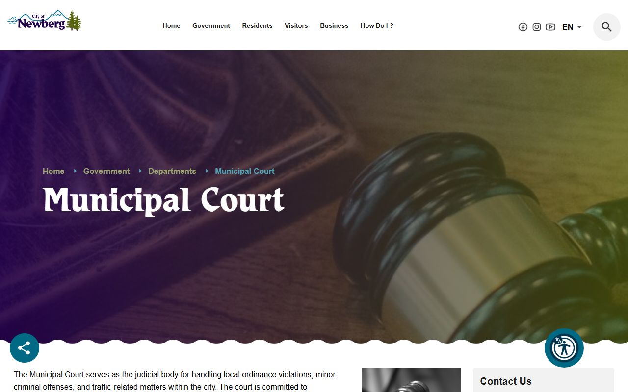 Yamhill County court dockets Newberg Municipal Court page