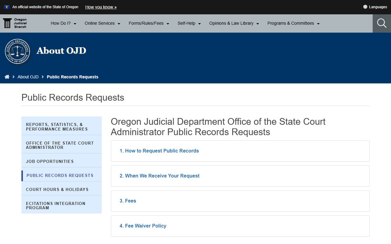 Yamhill County court records OJD public records request overview