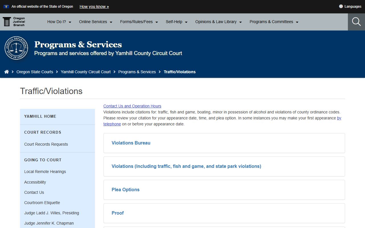 Yamhill County criminal court records criminal and violations page