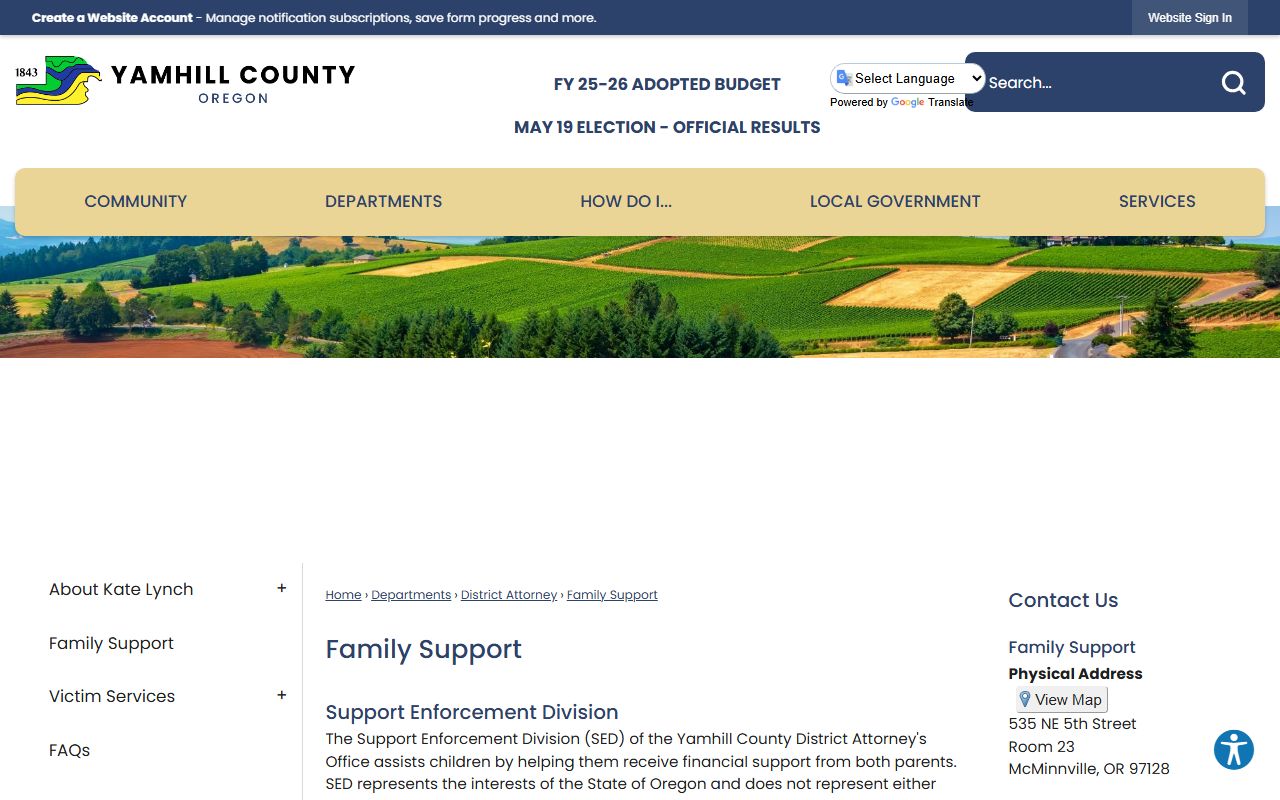 Yamhill County criminal court records DA Support Enforcement Division source