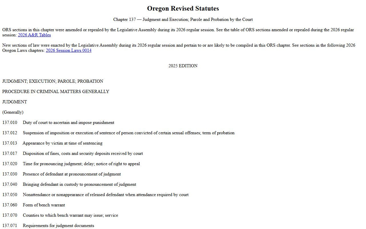 Yamhill County criminal court records ORS Chapter 137 statutes