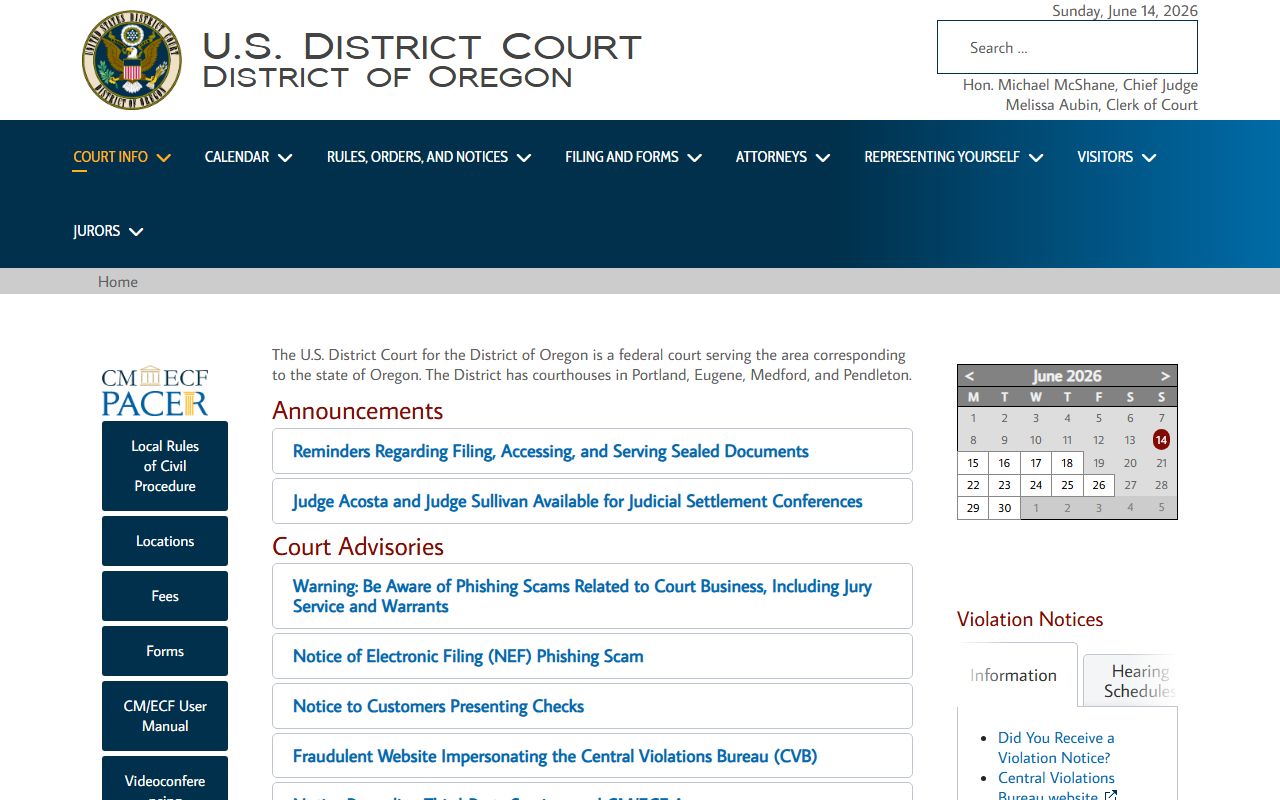 Yamhill County Circuit Court records compared with U.S. District Court for the District of Oregon