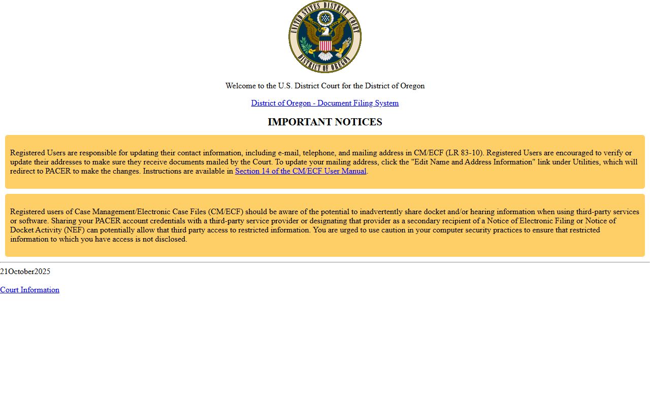 Yamhill County Circuit Court records and District of Oregon CM ECF access