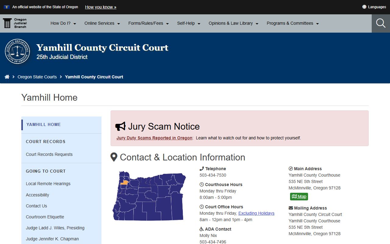 Yamhill County Circuit Court records homepage