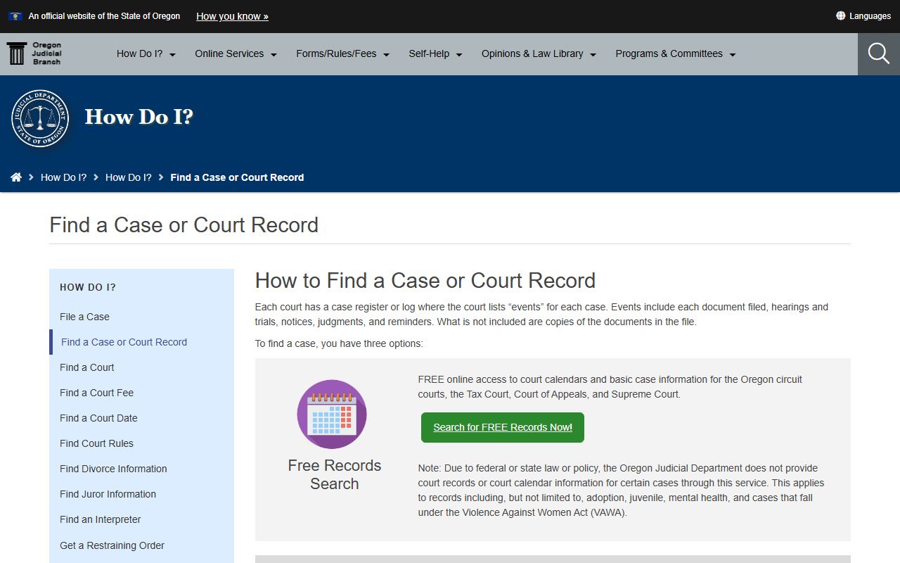 Yamhill County court records search through Oregon Judicial Department