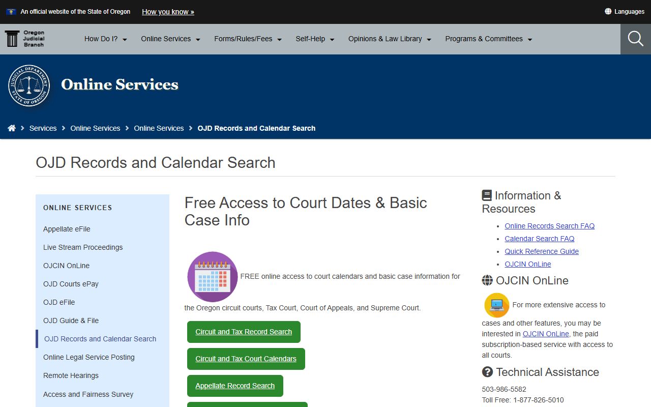 Yamhill County court records and calendar search access