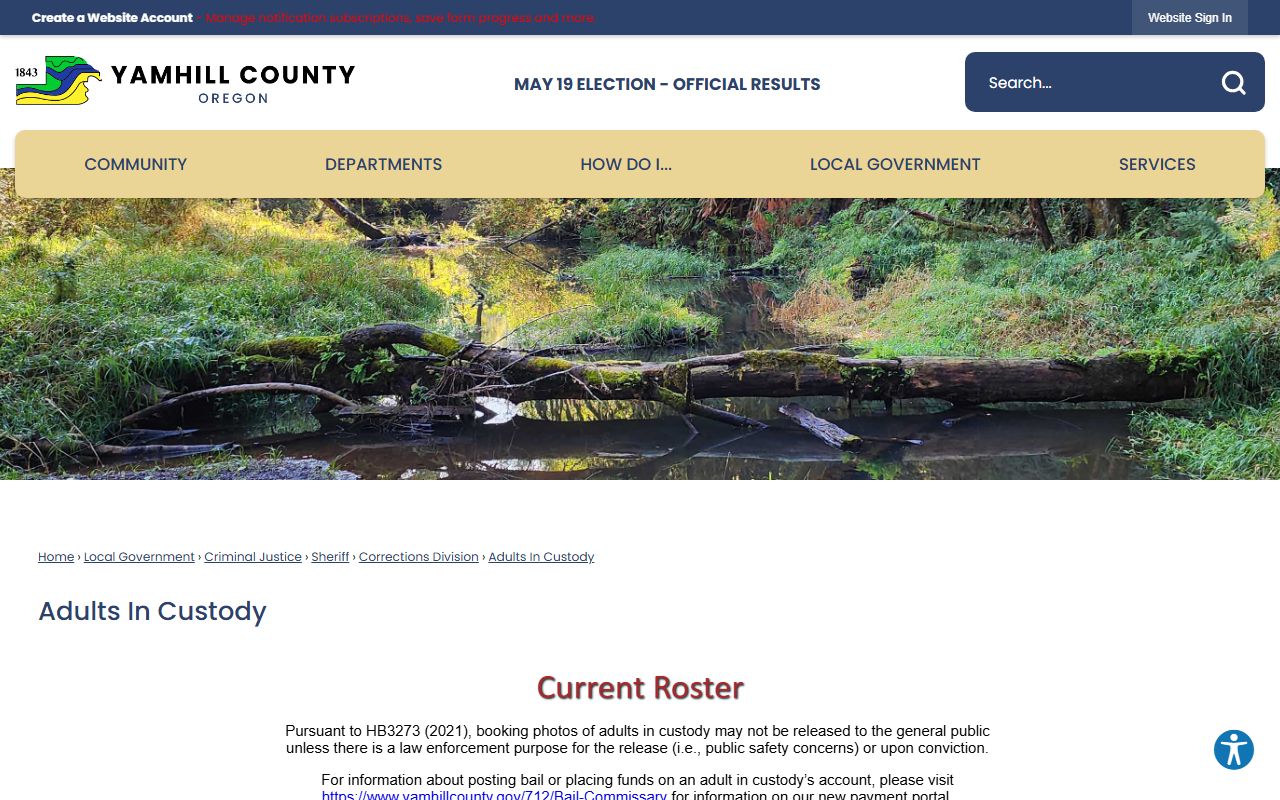 Yamhill County inmate search Adults in Custody page