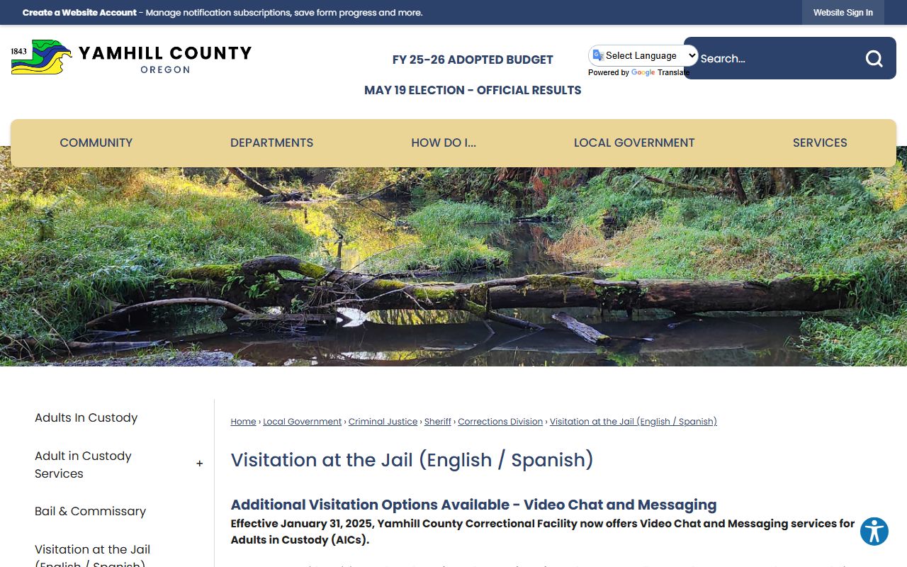 Yamhill County inmate search jail visitation schedule