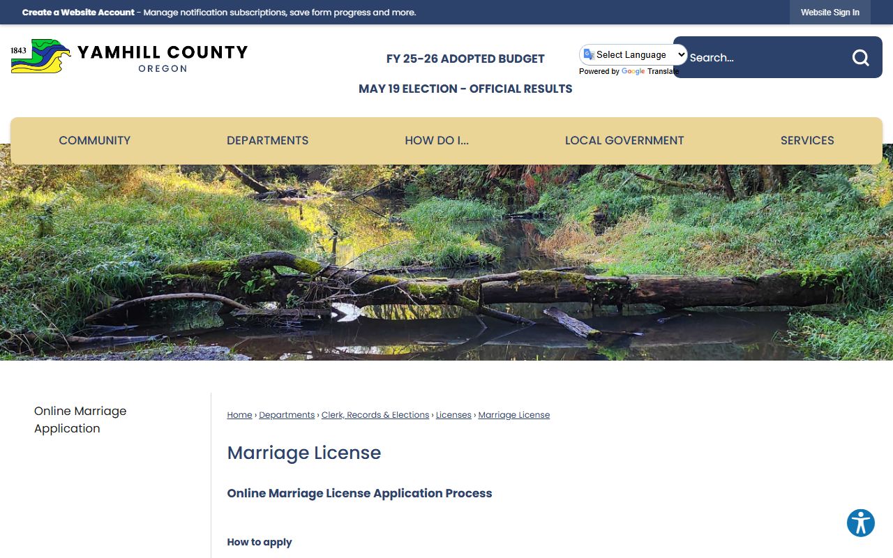 Yamhill County marriage records license page