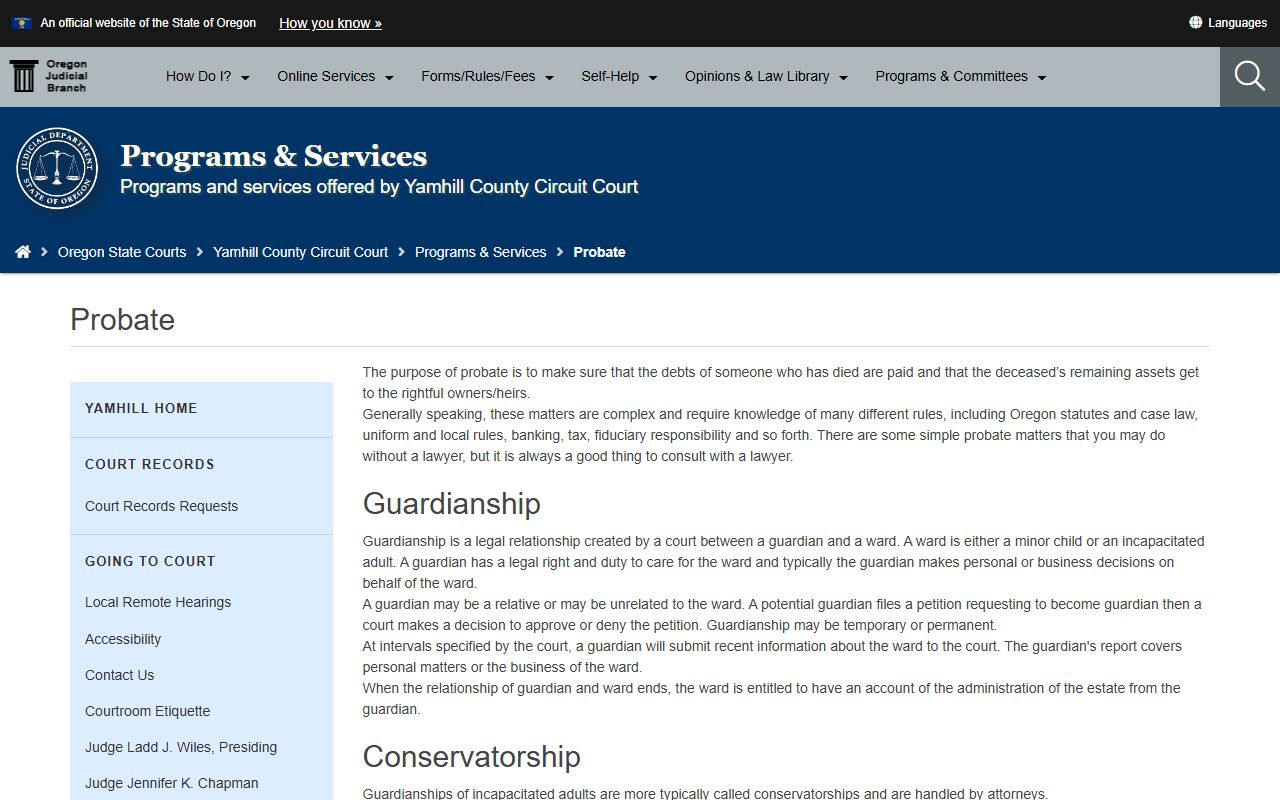 Yamhill County probate records Circuit Court probate page