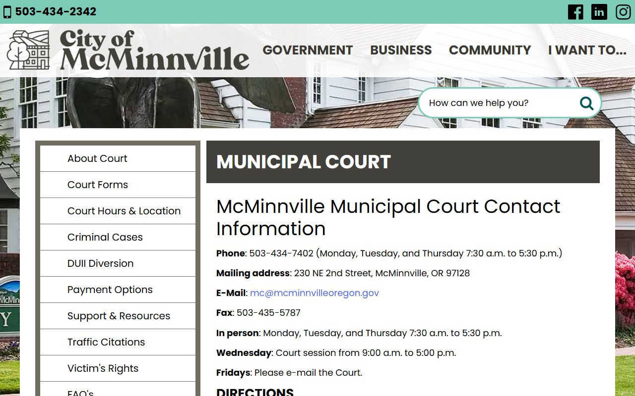 McMinnville Municipal Court contact information
