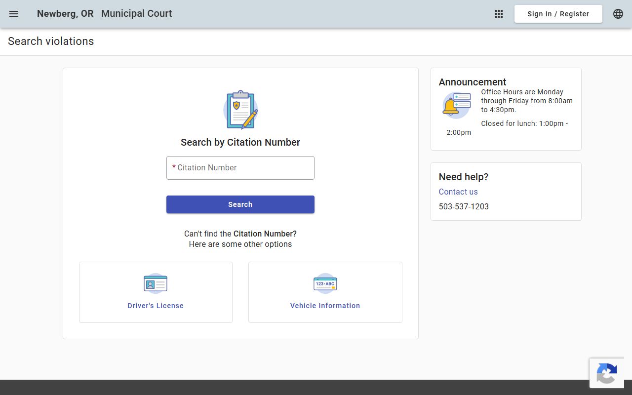 Newberg municipal payment portal detailed court search