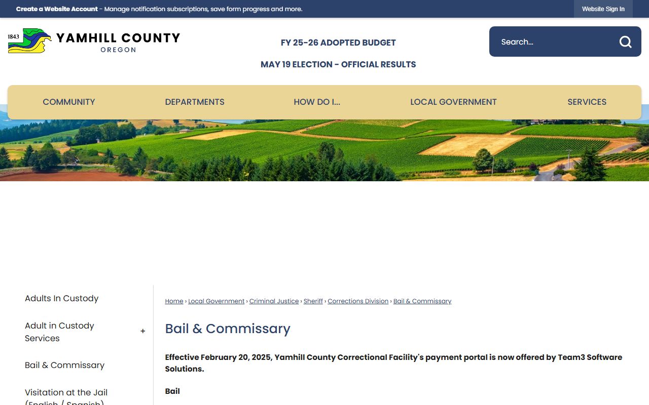 Yamhill County warrant search bail and commissary rules